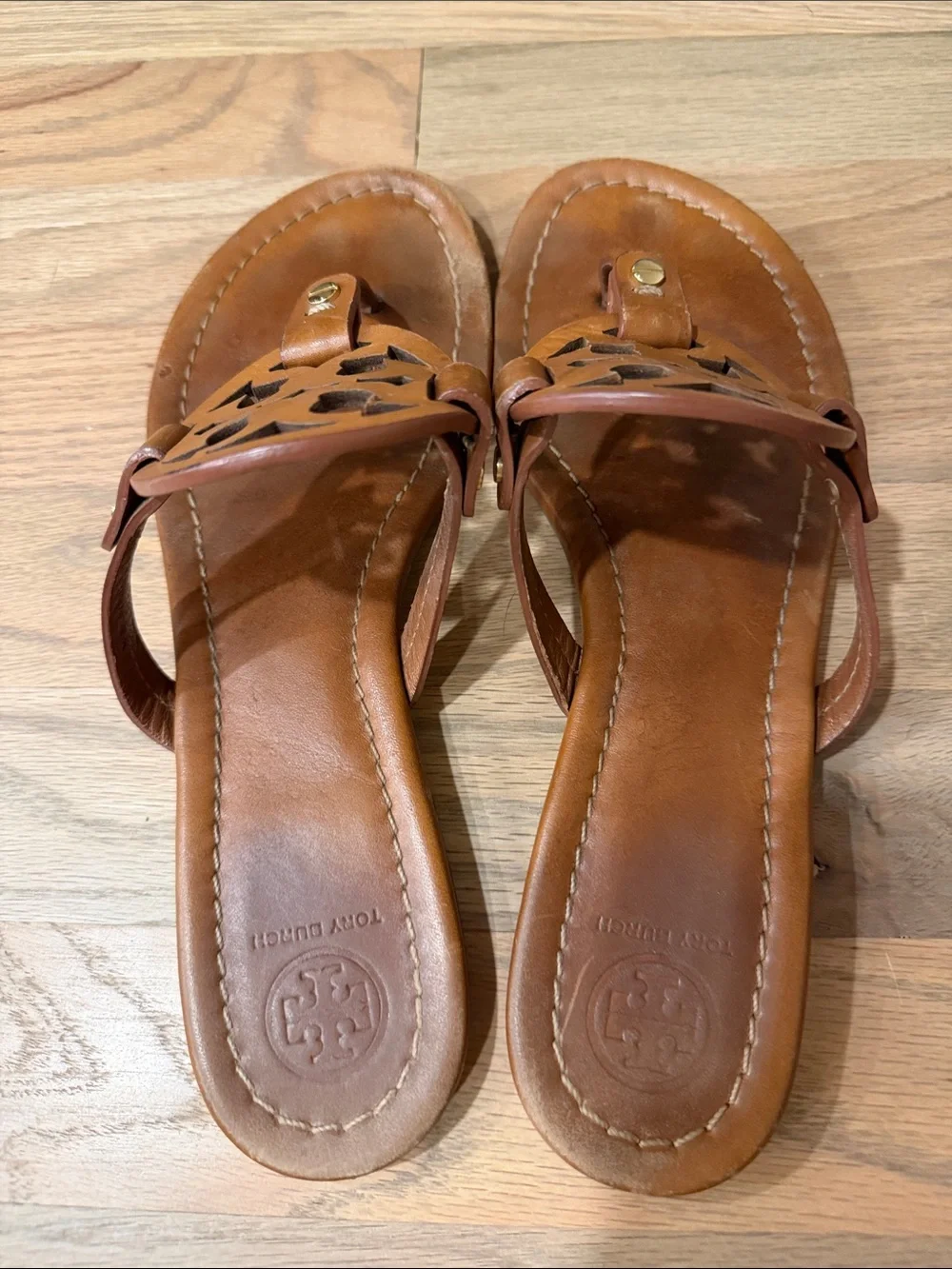 Tory Burch Miller Leather Sandals Cognac Tan Women’s Size 9